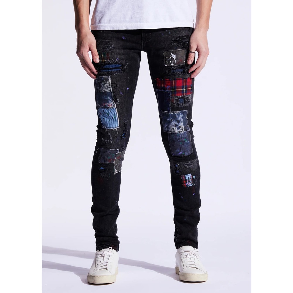Embellish NYC Men's Rip & Repair Patchwork Distressed Skinny Fit Denim Jeans